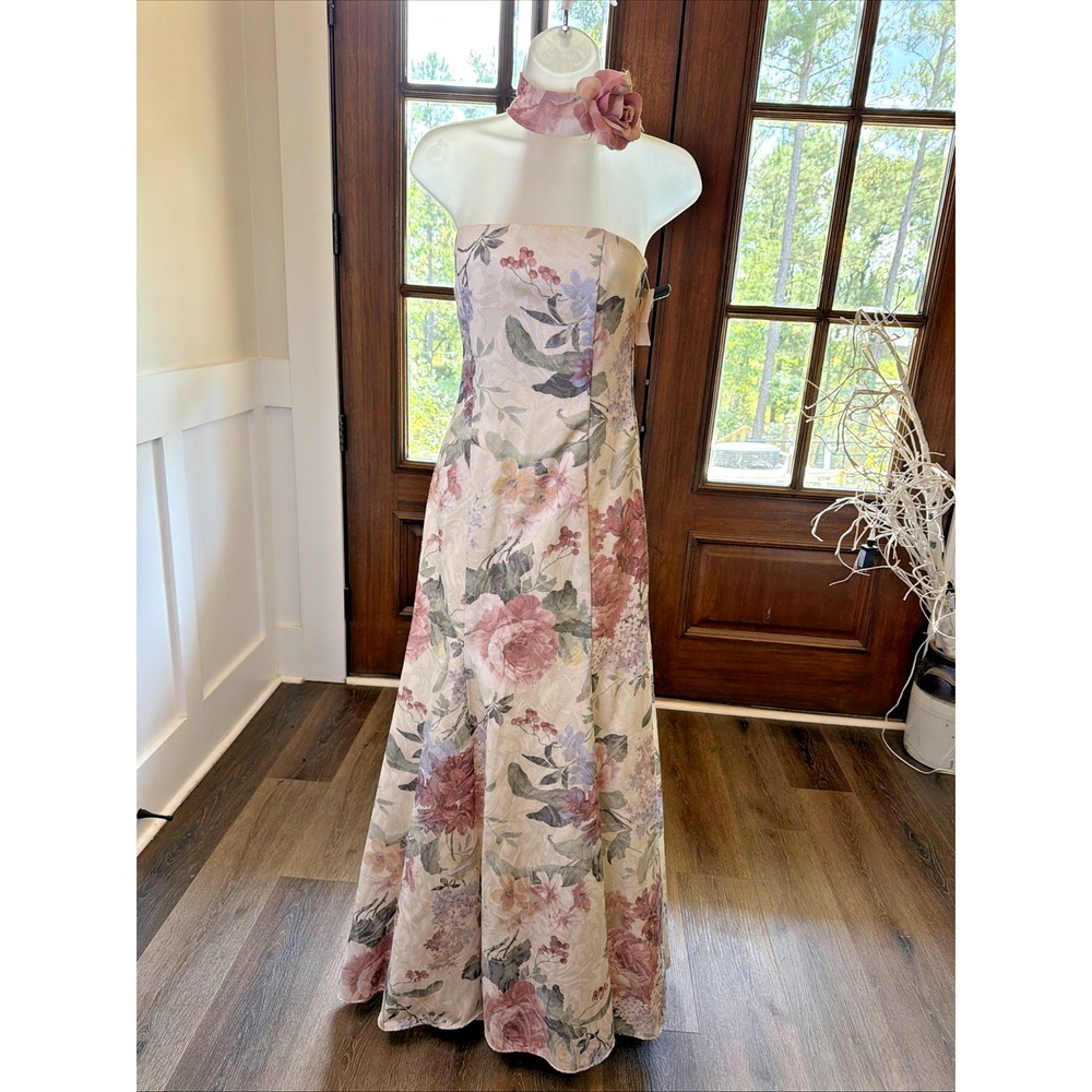 Vintage Jessica McClintock Floral Gown Size 4 NWT Y2K Deadstock  Maxi Strapless